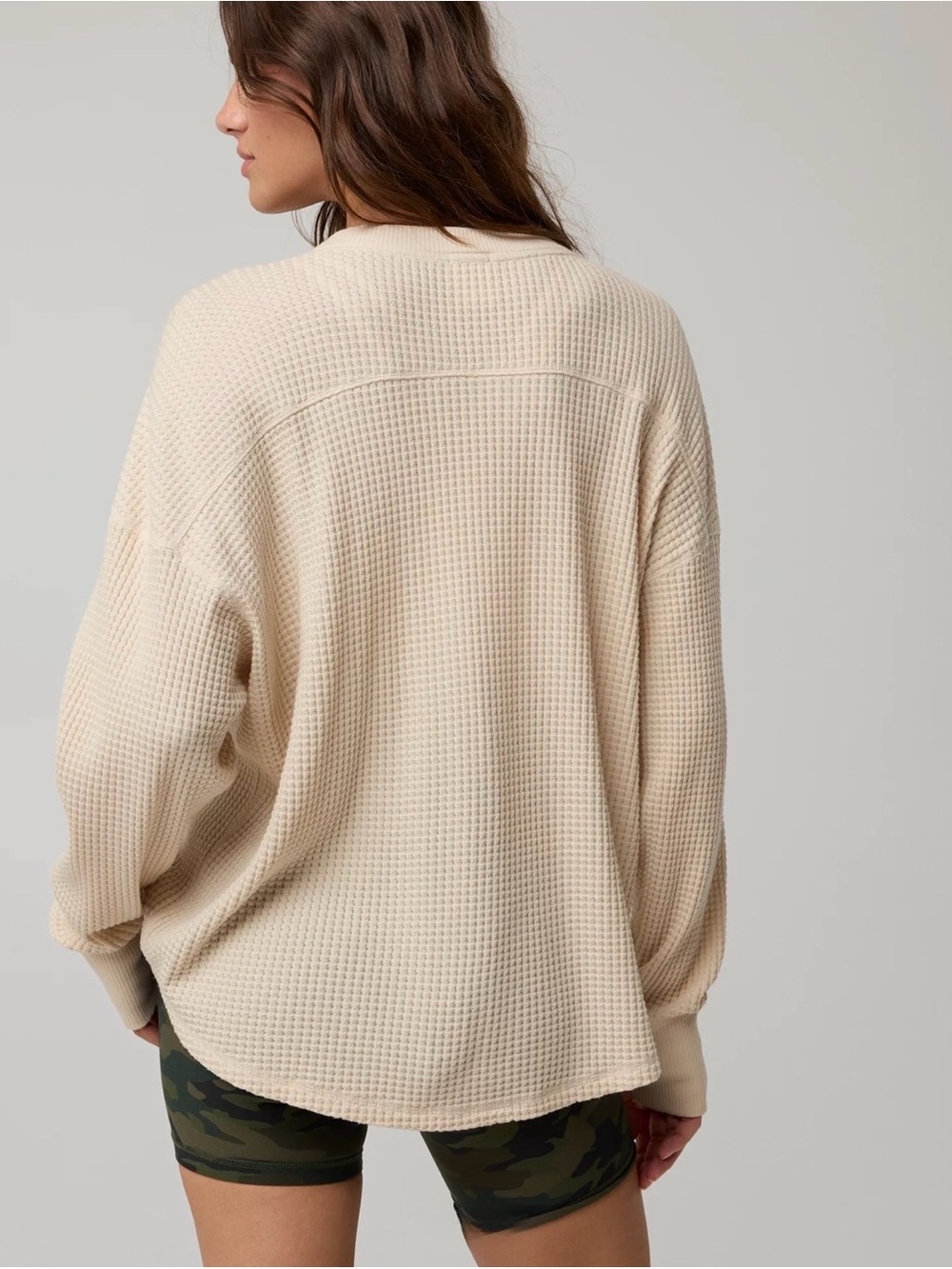 OFFLINE By Aerie Wow! Waffle Notch Neck Cream Long Sleeve T-Shirt - Picture 2 of 7